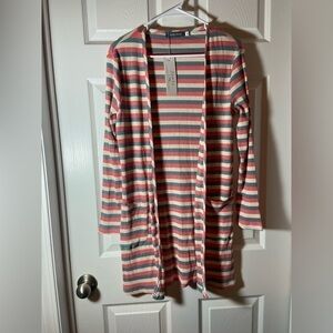 New Jamby Styles colorful striped Open Drape 40" long Cardigan sweater Duster M